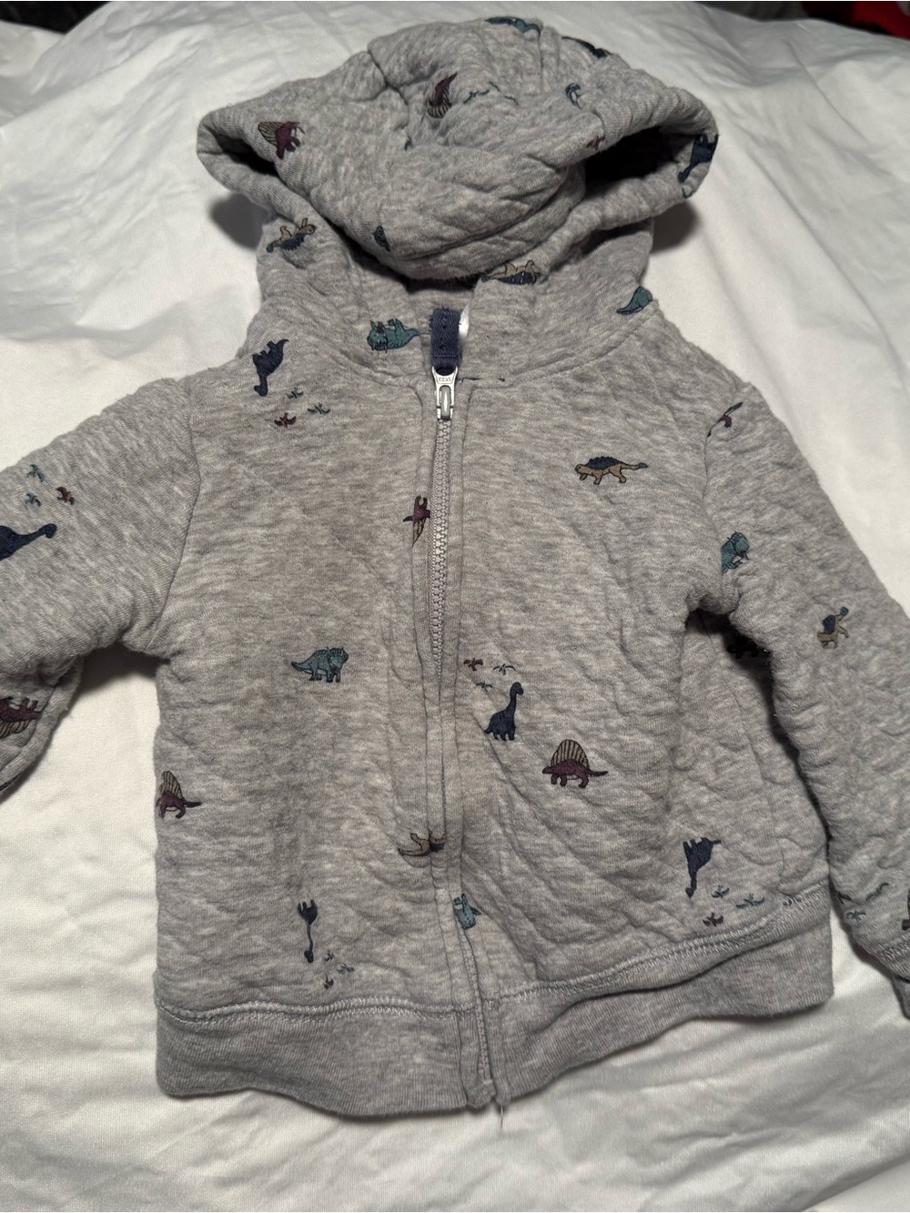 Carter's Light Gray Quilted Hoodie with Dino Motif